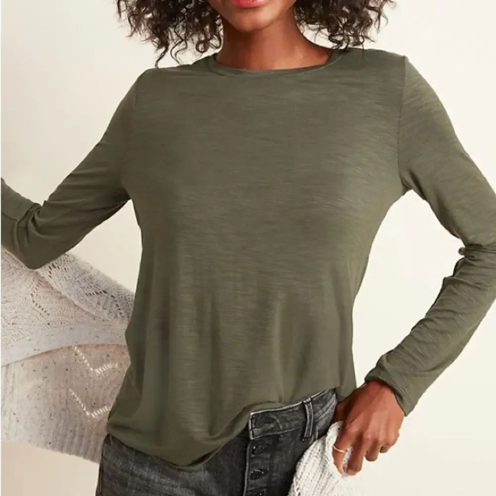 Old Navy Women’s XXL Luxe Crew-Neck Slub-Knit Long-Sleeve Tee Olive Green